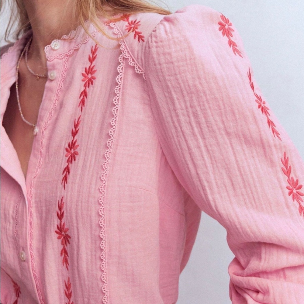 Boden Pink Rhea Trim Doublecloth Top NWT